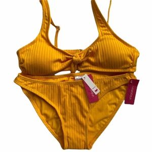 NWT Xhilaration Yellow Ribbed Bikini Size Large